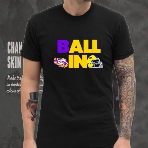 Ball in LSU Tigers logo helmet shirt