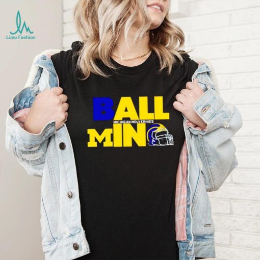 Ball in Michigan Wolverines logo helmet shirt