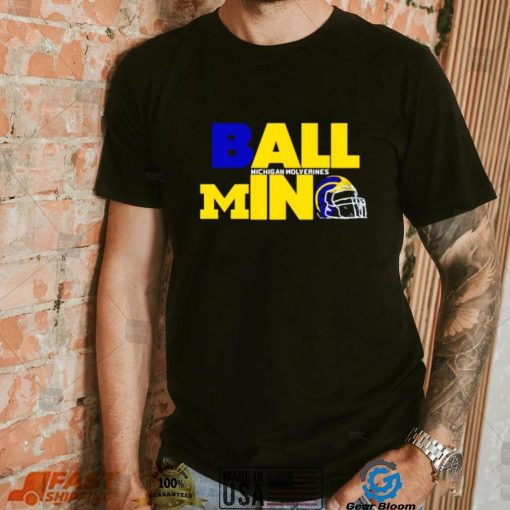 Ball in Michigan Wolverines logo helmet shirt