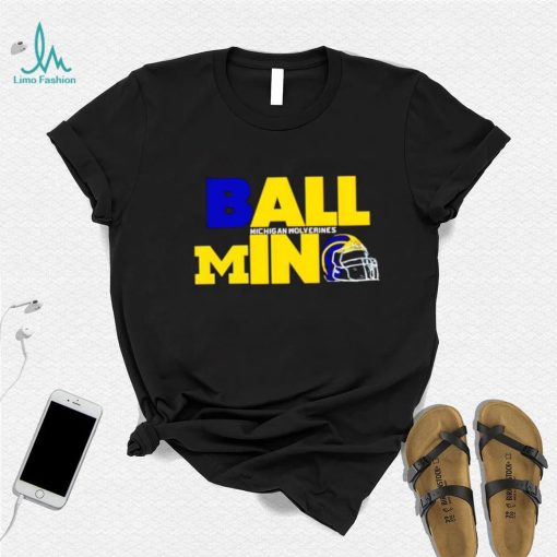 Ball in Michigan Wolverines logo helmet shirt