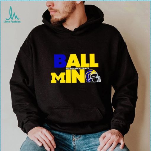 Ball in Michigan Wolverines logo helmet shirt