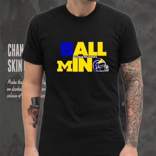 Ball in Michigan Wolverines logo helmet shirt