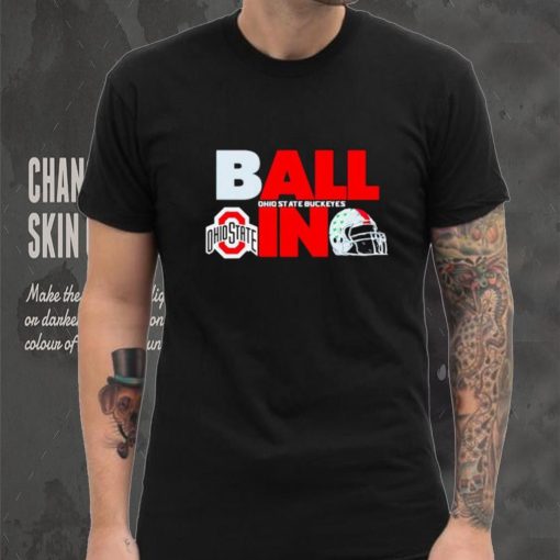 Ball in Ohio State Buckeyes logo helmet shirt