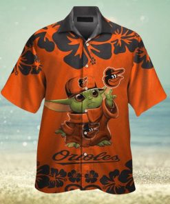 Baltimore Orioles Baby Yoda Short Sleeve Button Up Tropical Hawaiian Shirt