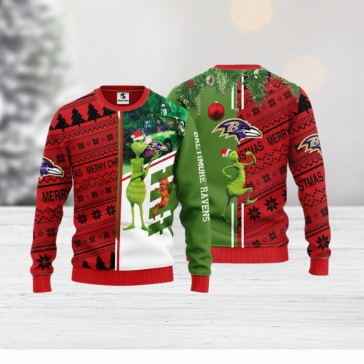 Baltimore Ravens Grinch & Scooby Doo Christmas Ugly Sweater 1