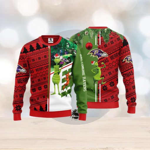 Baltimore Ravens Grinch & Scooby Doo Christmas Ugly Sweater 1