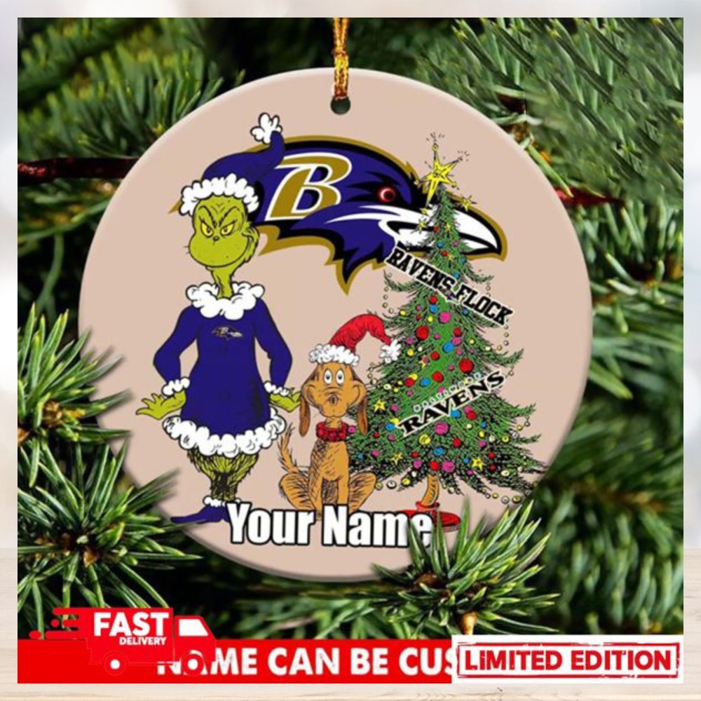 Baltimore Ravens Logo NFL Ugly Grinch Christmas Ornament Custom Name Baltimore Ravens Logo NFL Ugly Grinch Christmas Ornament Custom Name