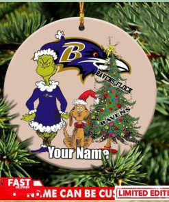 Baltimore Ravens Logo NFL Ugly Grinch Christmas Ornament Custom Name