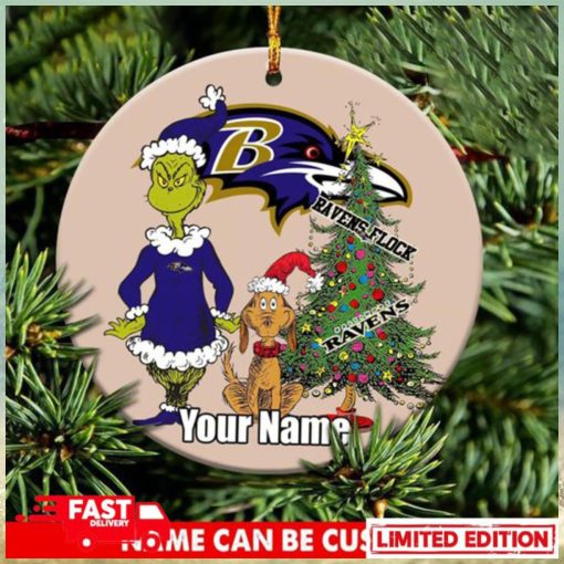 Baltimore Ravens Logo NFL Ugly Grinch Christmas Ornament Custom Name