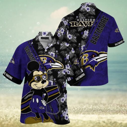 Baltimore Ravens NFL Summer Hawaii Shirt Mickey And Floral Pattern For Sports Fans