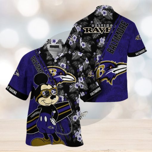 Baltimore Ravens NFL Summer Hawaii Shirt Mickey And Floral Pattern For Sports Fans