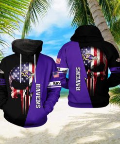 Baltimore Ravens NFL US Flag Skull Team 3D Printed Hoodie