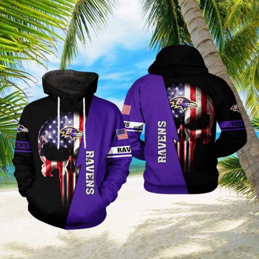 Baltimore Ravens NFL US Flag Skull Team 3D Printed Hoodie