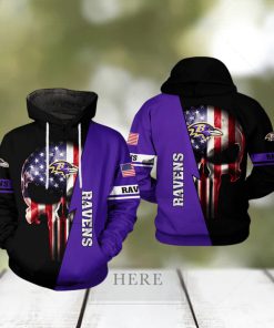 Baltimore Ravens NFL US Flag Skull Team 3D Printed Hoodie