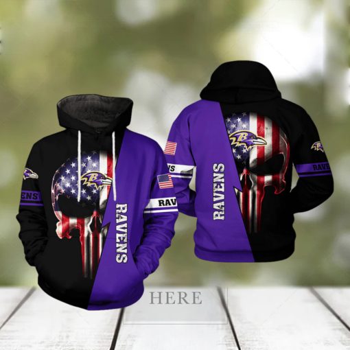 Baltimore Ravens NFL US Flag Skull Team 3D Printed Hoodie