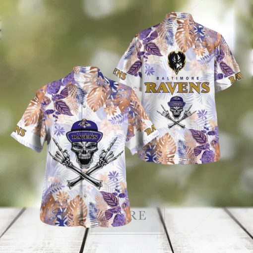 Baltimore Ravens Skull Hawaiian Shirt And Short Combo Gift For Fans