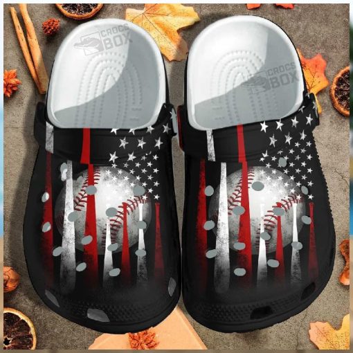 Baseball Bat America Flag Black Crocs