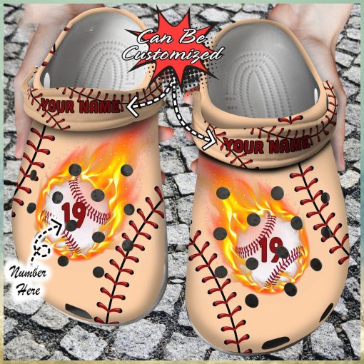 Baseball Enthusiast Fiery Sport Design Personalized Unique Clog Footwear Design