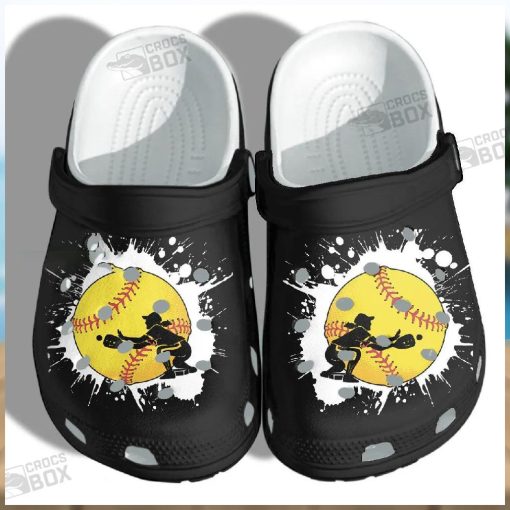 Baseball Girl Custom Shoes Crocs – Baseball Beach Black Crocs Womens