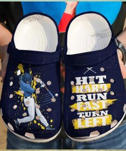 Baseball Hit Hard Run Fast Gift For Lover Rubber Crocs Comfy Footwear