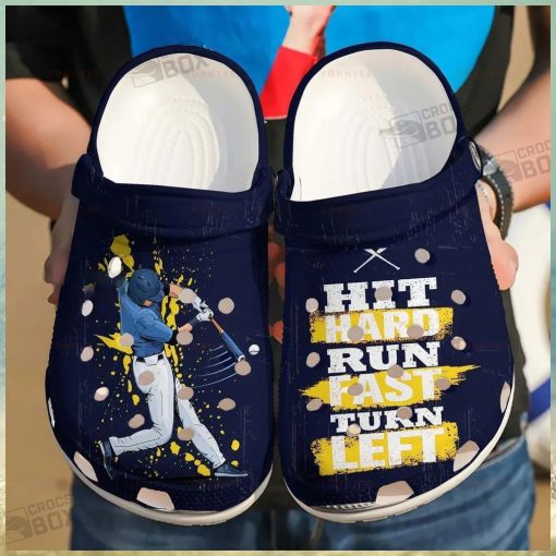 Baseball Hit Hard Run Fast Gift For Lover Rubber Crocs Comfy Footwear