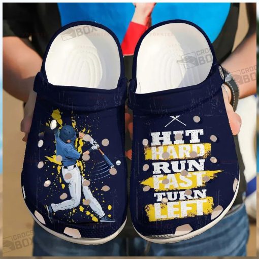 Baseball Hit Hard Run Fast Gift For Lover Rubber Crocs Comfy Footwear