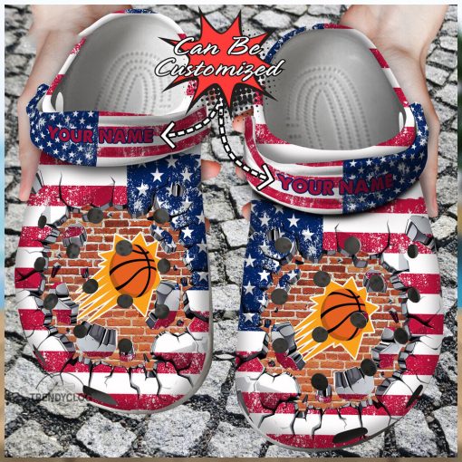 Basketball Personalized Phoenix Suns American Flag Breaking Wall Clog Shoes