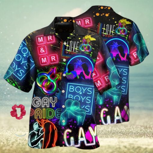 Beach Shirt Lgbt Gay Neon Art Gay Pride Hawaiian Shirt