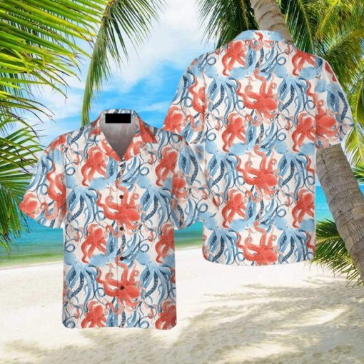 Beautiful Watercolor Octopus Seamless Pattern 3D Hawaiian Shirt