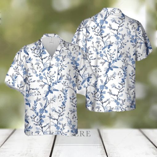 Beautiful florals on blue shade seamless Hawaiian Shirt