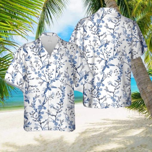 Beautiful florals on blue shade seamless Hawaiian Shirt