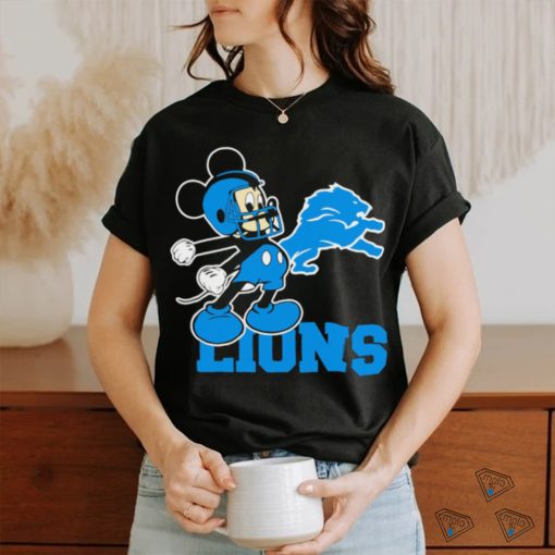 Best mickey Mouse cartoon NFL Detroit Lions football player helmet logo shirt