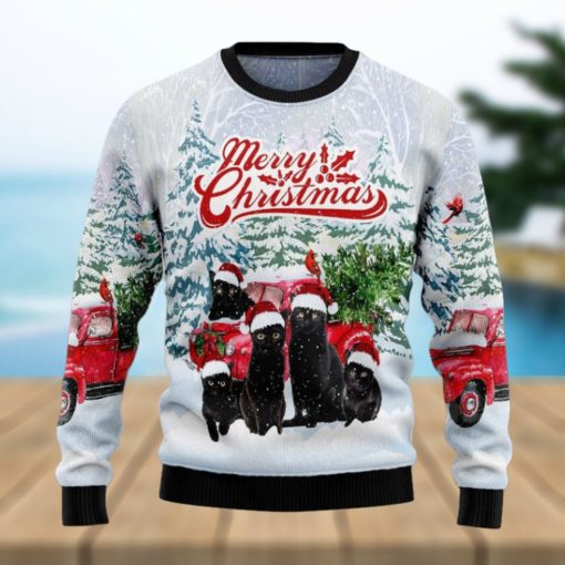 Black Cat Merry Christmas Knitted Ugly Christmas Sweater
