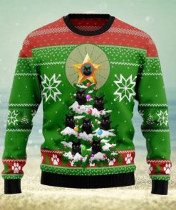 Black Cat Pine Holiday Gifts Wool Knitting Ugly Xmas Sweater