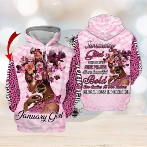 Black Woman January Girl Black Queen Custom Name 3d All Over Print Hoodie