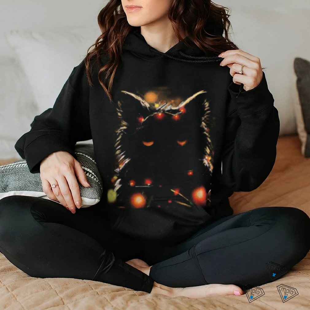 Black santa cat tangled up in lights christmas santa T shirt Black santa cat tangled up in lights christmas santa T shirt