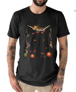 Black santa cat tangled up in lights christmas santa T shirt