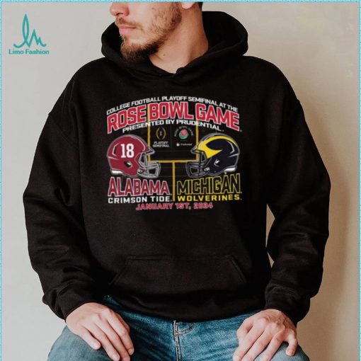 Blue 84 Adult 2024 Rose Bowl Alabama Crimson Tide vs. Michigan Wolverines Dueling T Shirt
