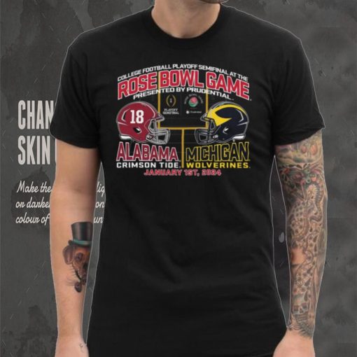 Blue 84 Adult 2024 Rose Bowl Alabama Crimson Tide vs. Michigan Wolverines Dueling T Shirt