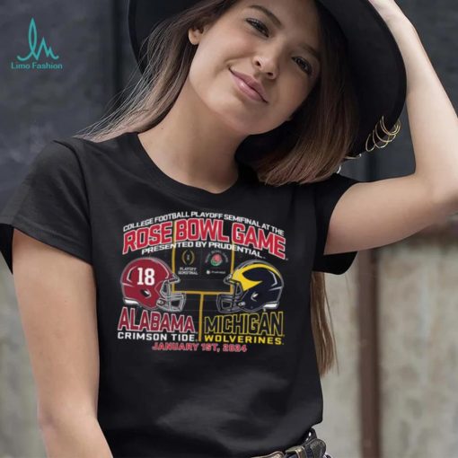 Blue 84 Adult 2024 Rose Bowl Alabama Crimson Tide vs. Michigan Wolverines Dueling T Shirt