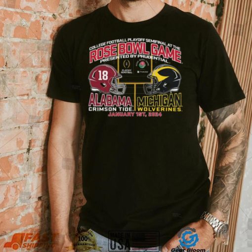 Blue 84 Adult 2024 Rose Bowl Alabama Crimson Tide vs. Michigan Wolverines Dueling T Shirt