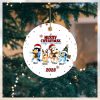 Blue Dog Family Round Ceramic Christmas Ornament