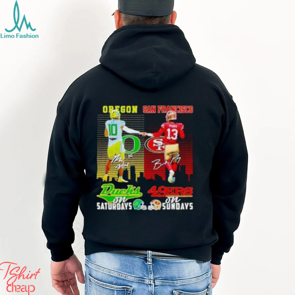 Bo Nix Oregon Ducks On Saturdays Brock Purdy San Francisco 49ers On Sundays T Shirt Bo Nix Oregon Ducks On Saturdays Brock Purdy San Francisco 49ers On Sundays T Shirt