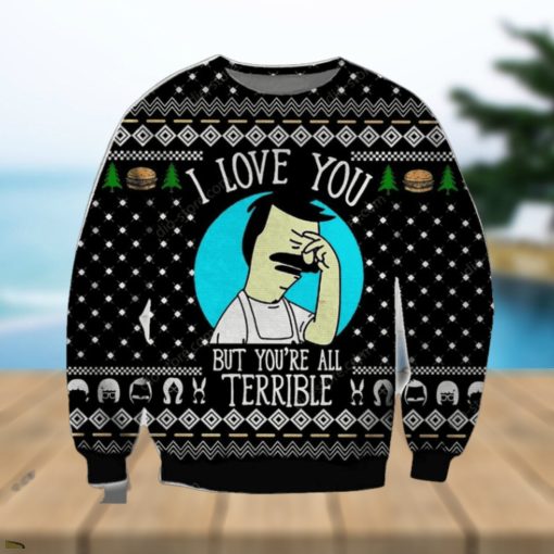 Bobs Burgers Xmas Time All Over Printed Knitted Ugly Xmas Sweater
