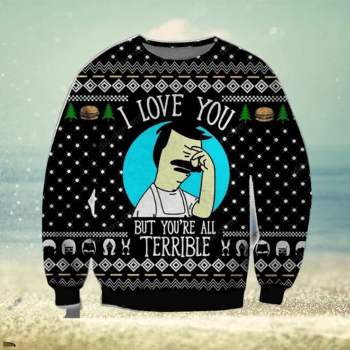 Bobs Burgers Xmas Time All Over Printed Knitted Ugly Xmas Sweater