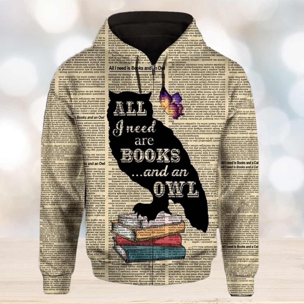 Book And Owl 3D Printed Hoodie Book And Owl 3D Printed Hoodie