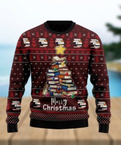 Book Pine Holiday Time All Over Print Knitting Pattern Ugly Xmas Sweater
