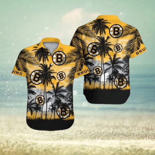 Boston Bruins Short Sleeve Button Up Tropical Hawaiian Shirt