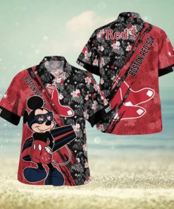 Boston Red Sox Mickey Mouse Floral Short Sleeve Hawaii Shirt