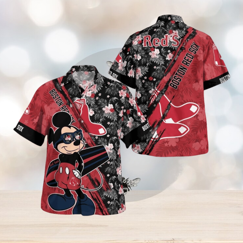 Boston Red Sox Mickey Mouse Floral Short Sleeve Hawaii Shirt Boston Red Sox Mickey Mouse Floral Short Sleeve Hawaii Shirt